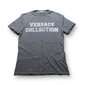 VERSACE COLLECTION Glitter logo lettering white cotton T-shirt